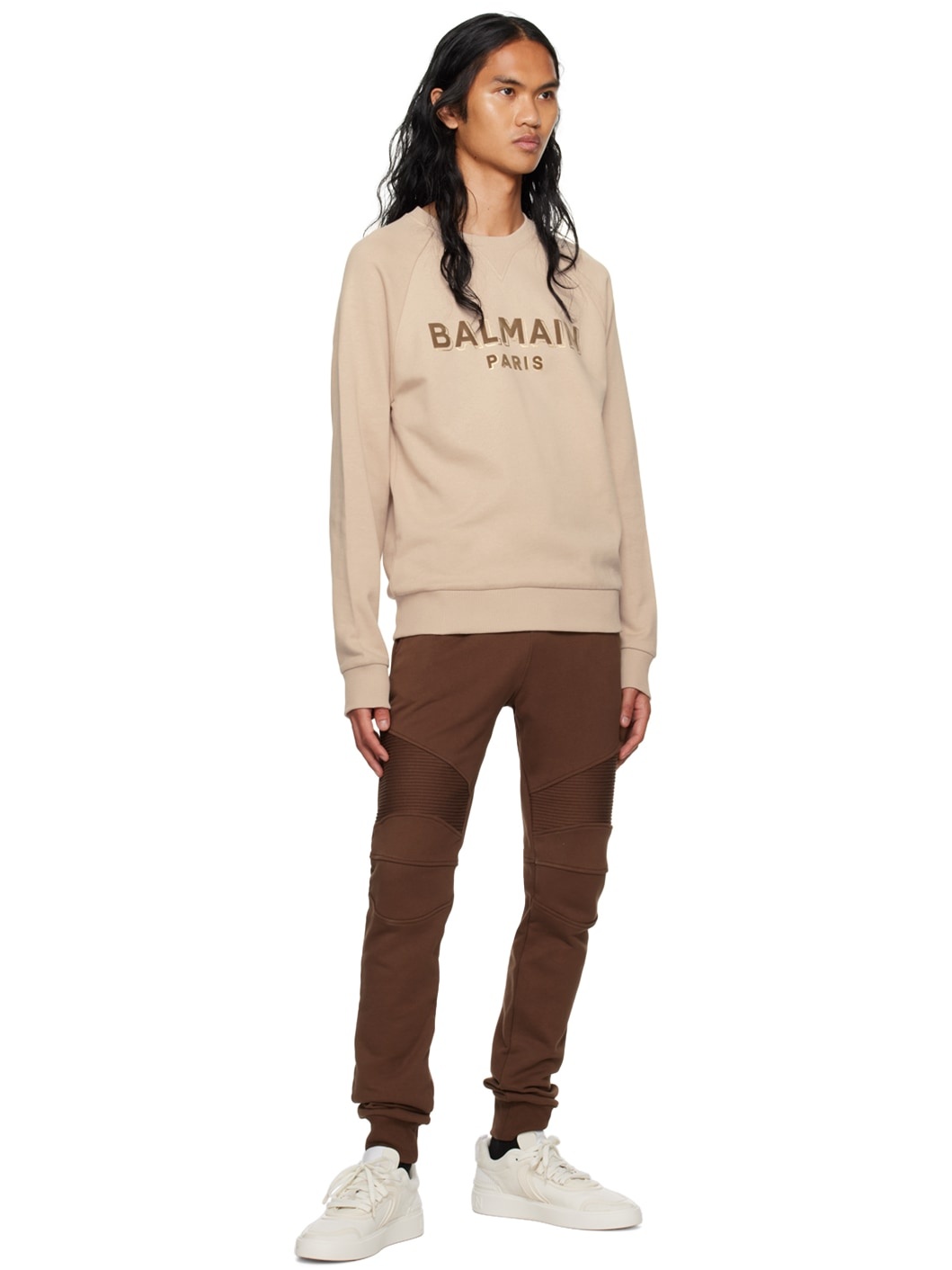 Beige Flocked Sweatshirt - 4