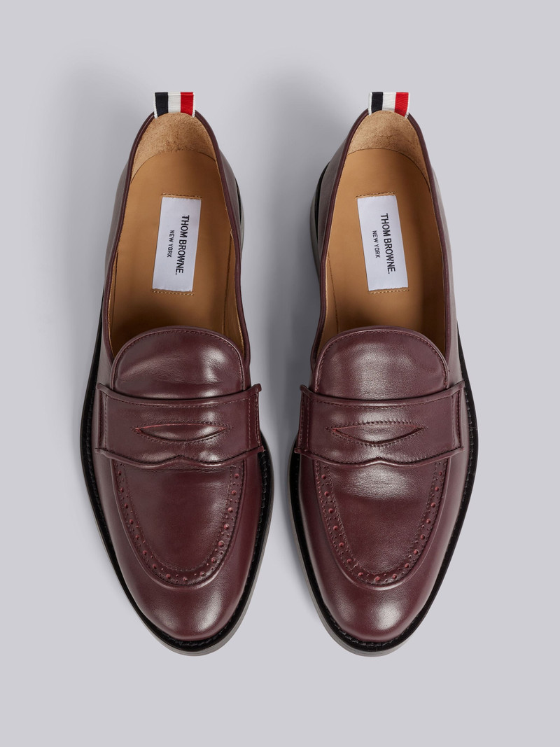 Burgundy Vitello Calf Leather Flexible Leather Sole Soft Penny Loafer 4