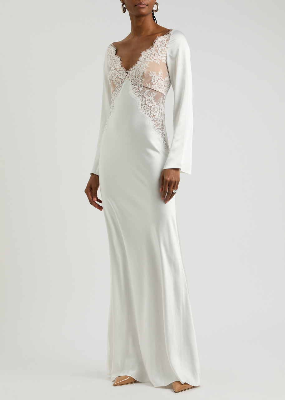 Self-portrait Lace and Satin Maxi Dress - 2