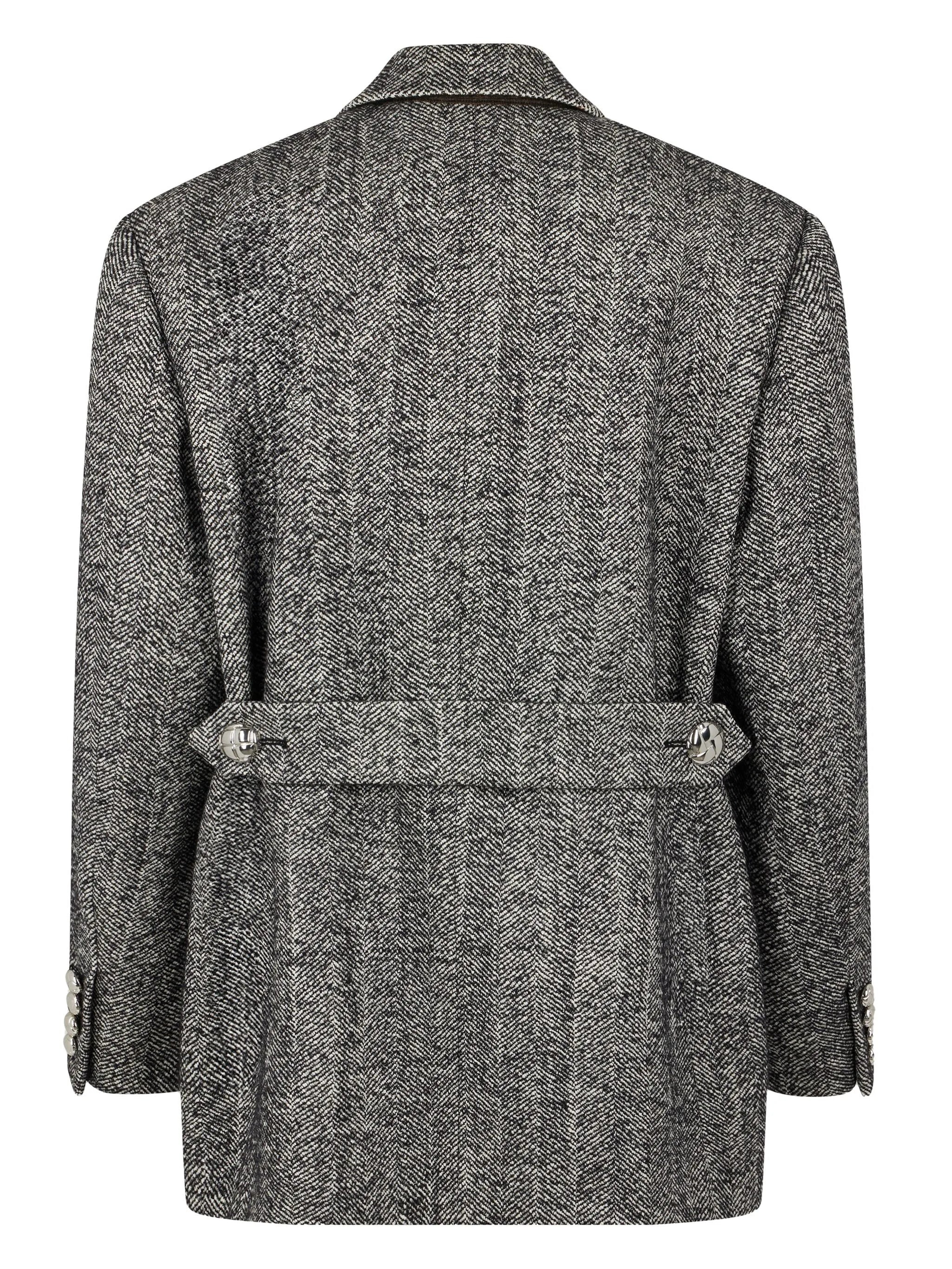 herringbone-pattern wool blazer - 7