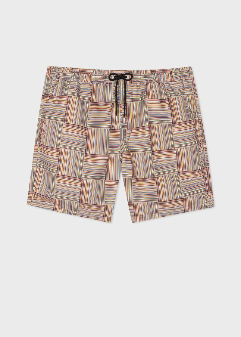 'Signature Stripe' Tile Long Swim Shorts 1