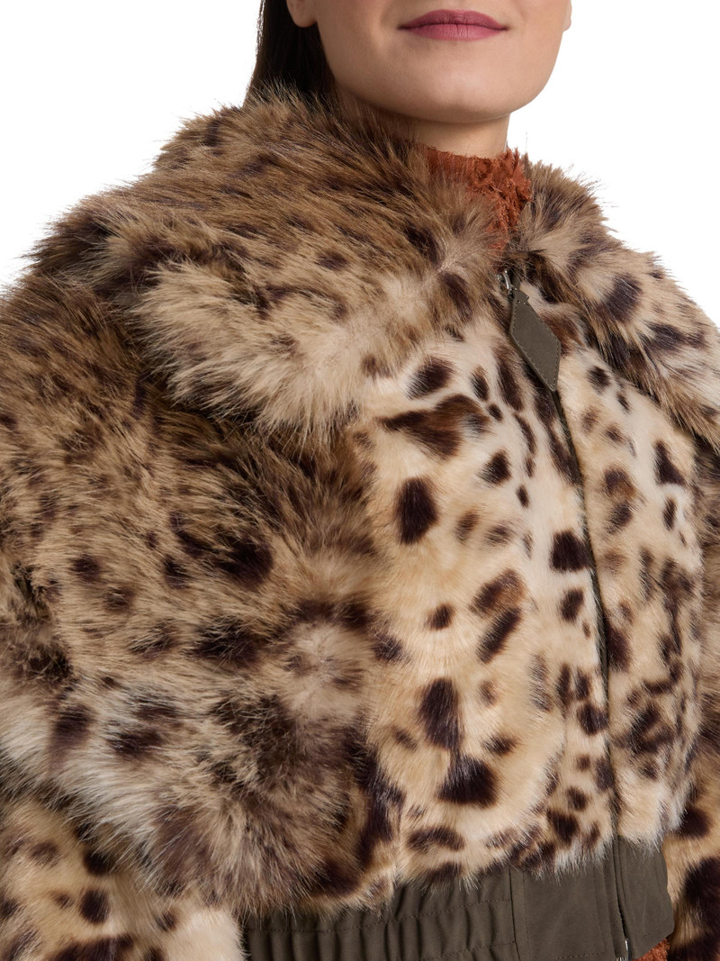 Women's Valde Faux Fur Lynx Bomber Jacket - Tan Brown 6