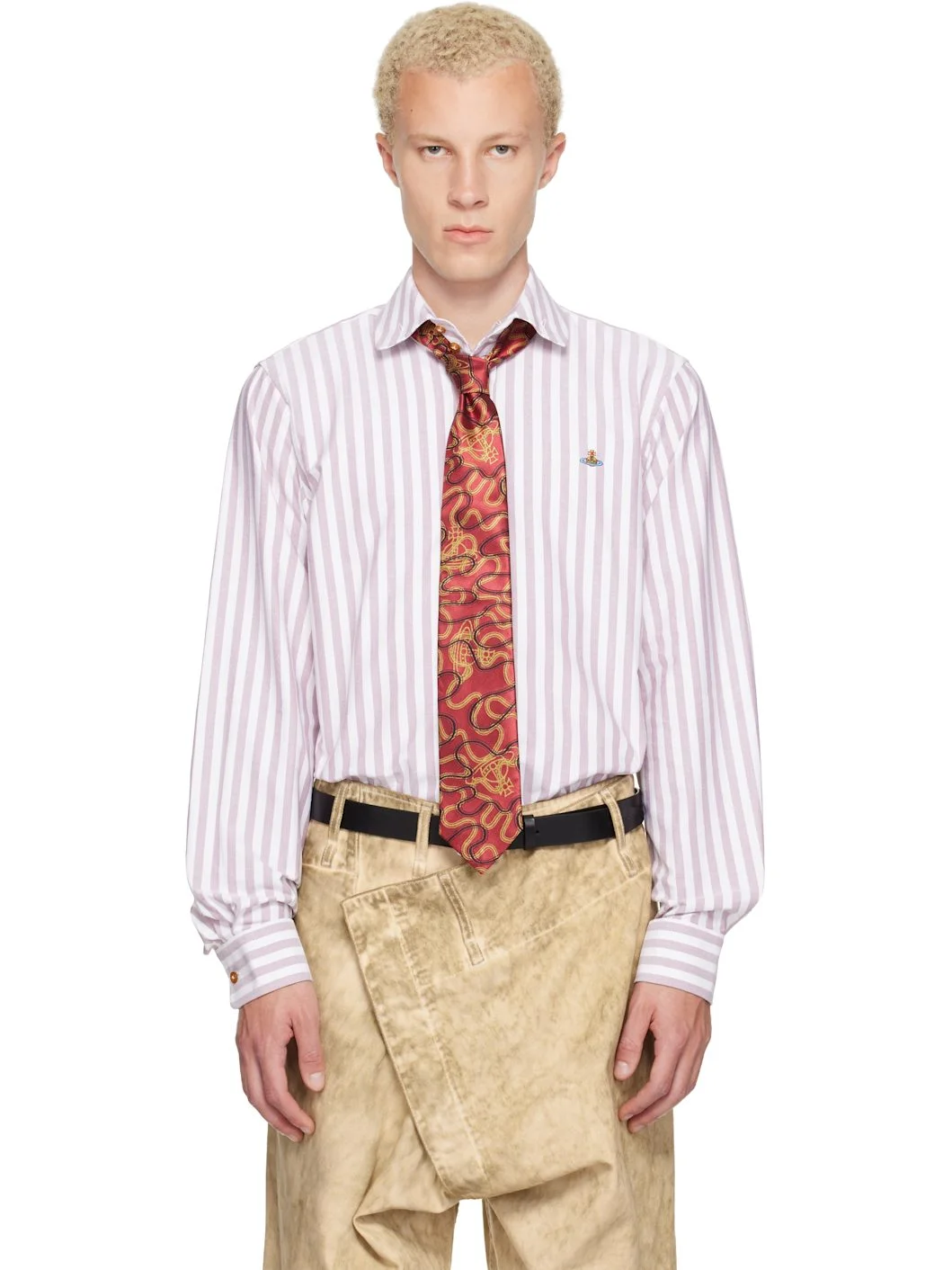 White & Burgundy Two Button Krall Shirt - 1