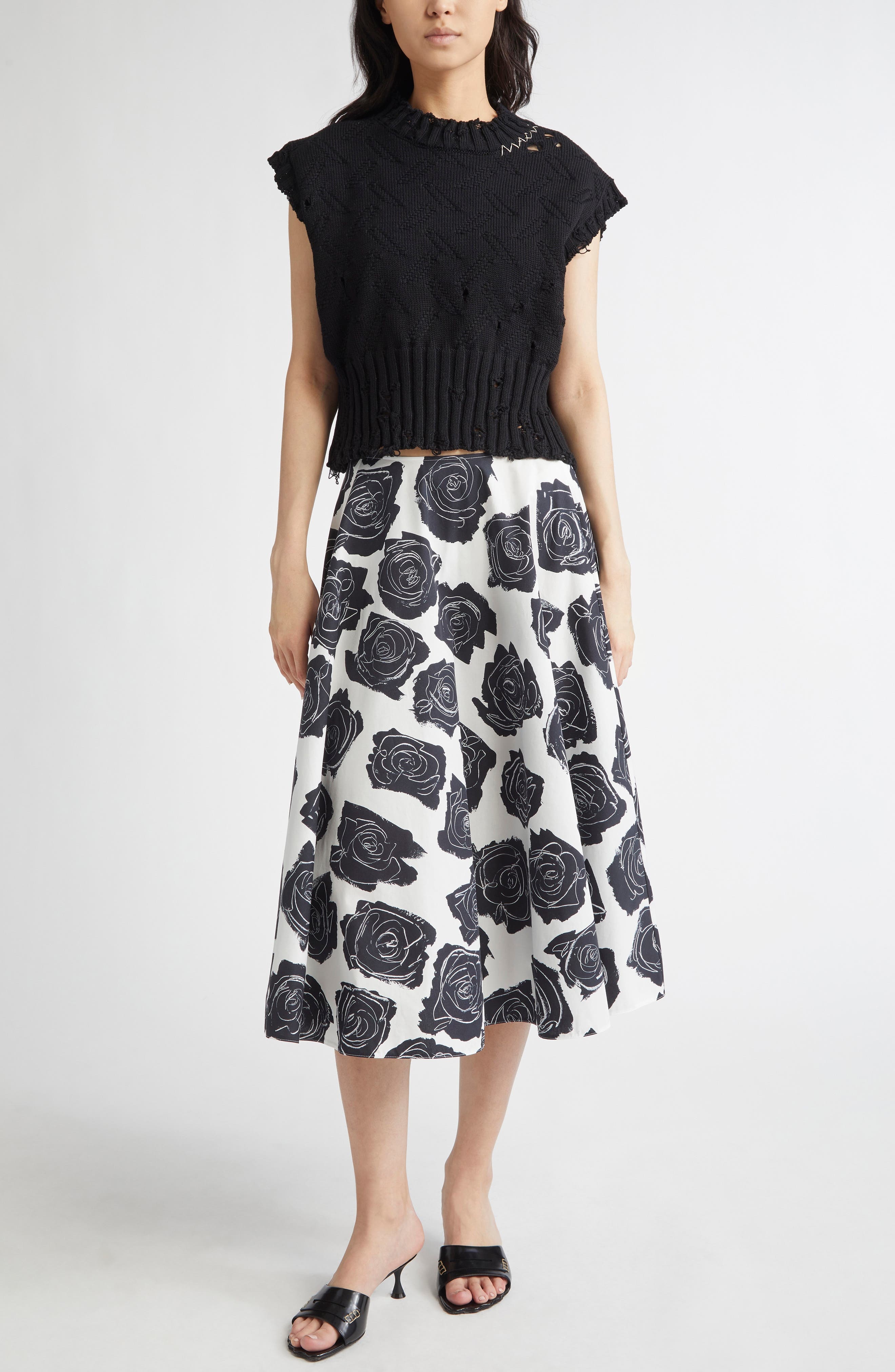 Marni Distressed Cotton Crop Sweater Vest in 00N99 Black at Nordstrom - 2