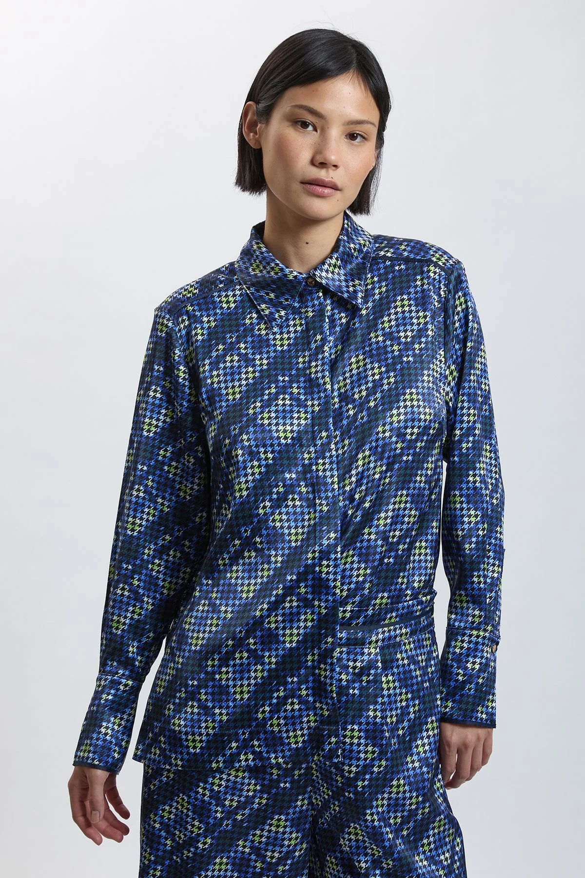 Petite Check Print Hammered Satin Relaxed Shirt - 1