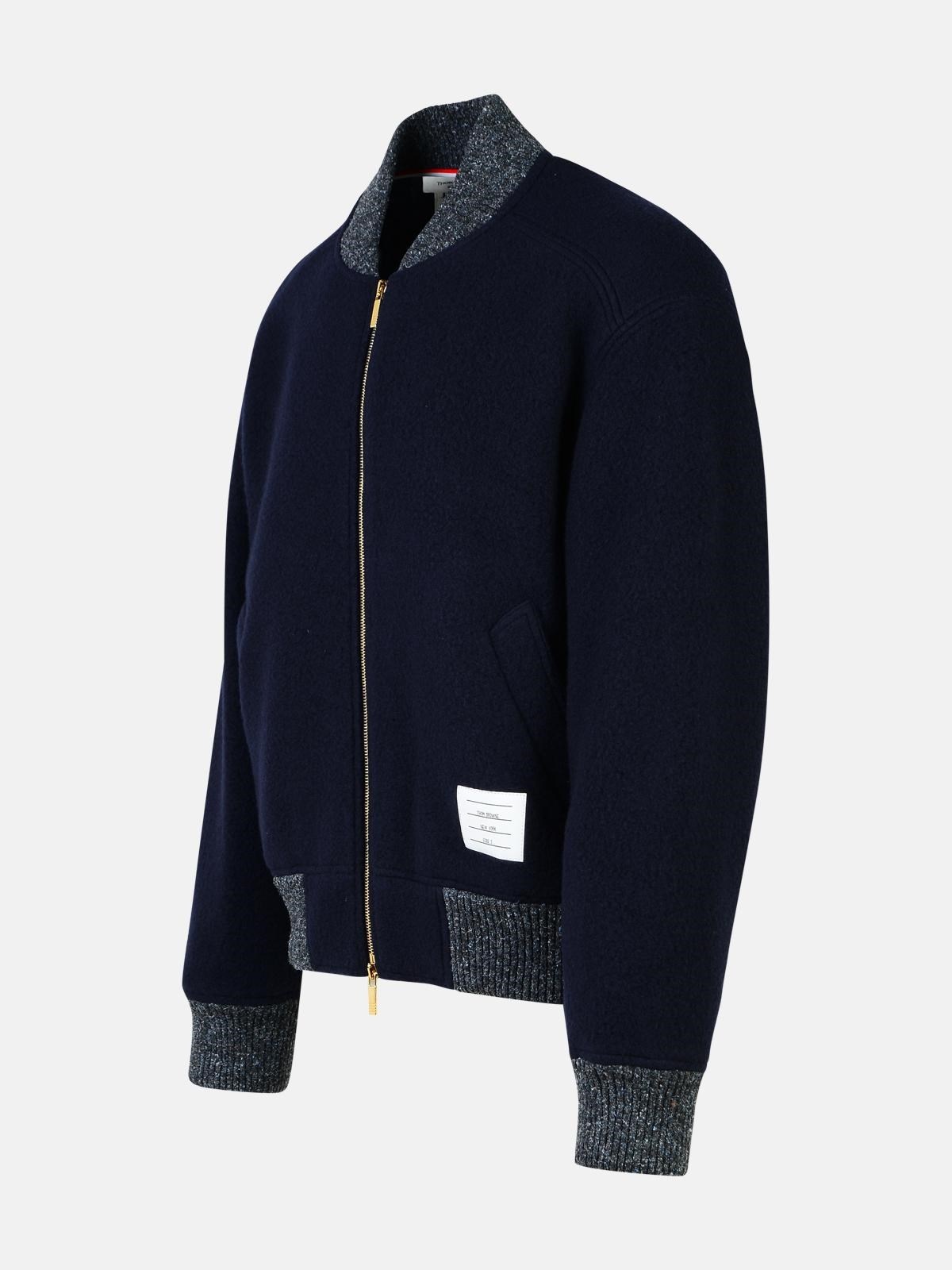 NAVY WOOL BOMBER JACKET - 2