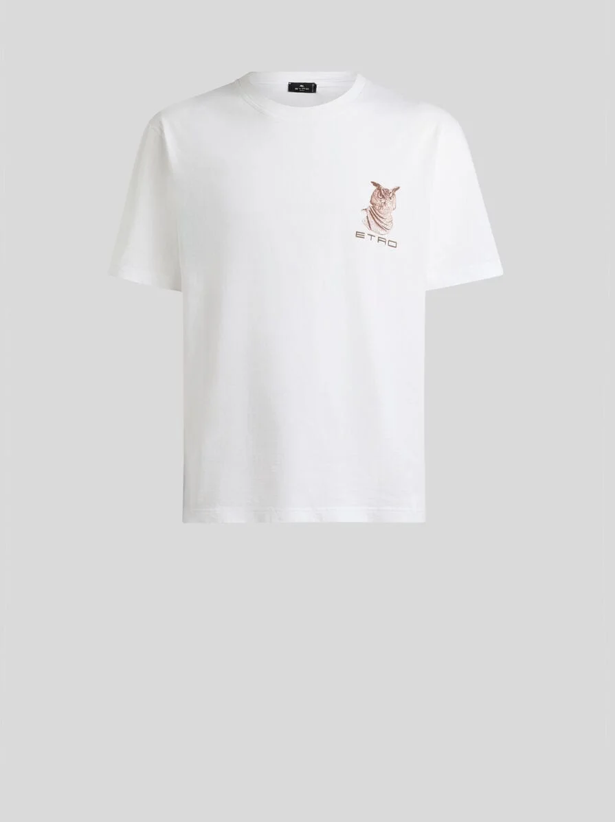 COTTON JERSEY T-SHIRT WITH ETRO EMBROIDERY AND OWL PRINT - 1
