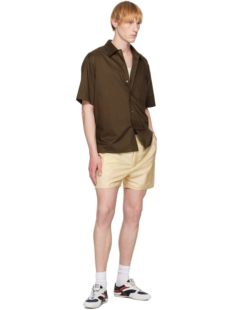AURALEE Brown Washed Finx Typewriter Open Collar Half Sleeved Shirt outlook