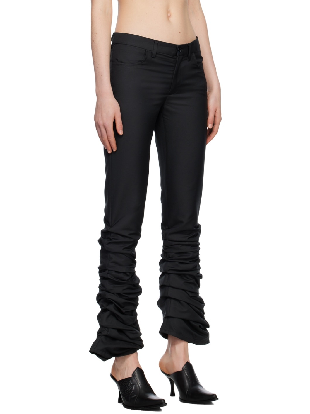 Black Gathered Trousers - 2