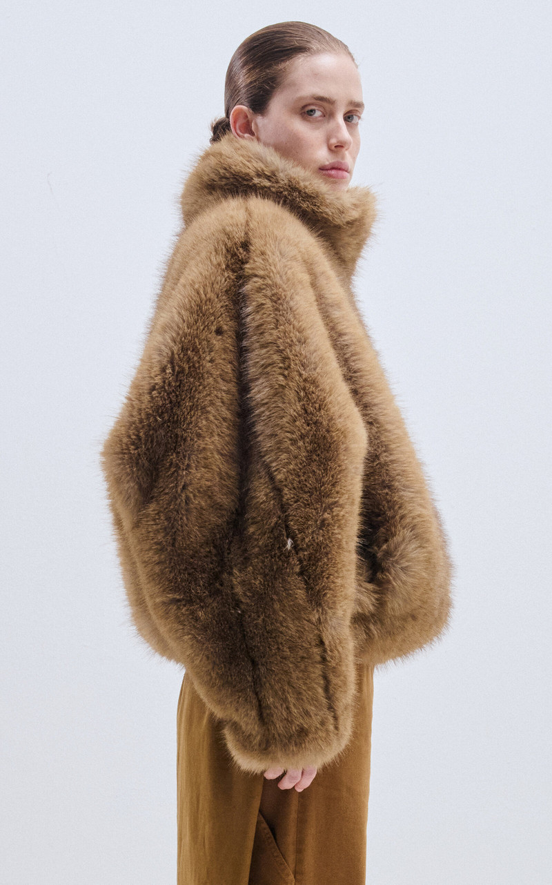 Celine Faux Fur Aviator Bomber Coat brown 3