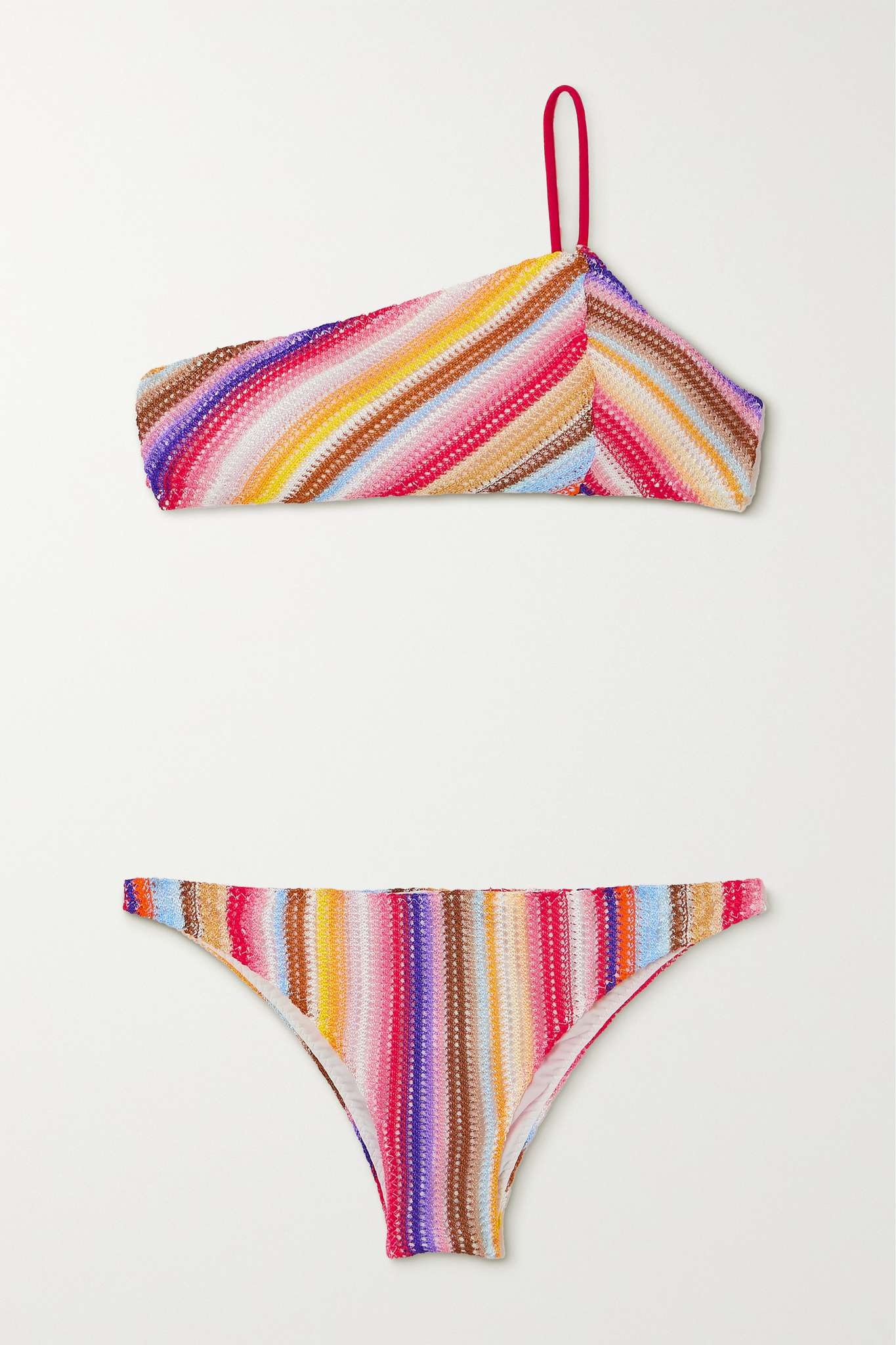 Mare one-shoulder striped crochet-knit bikini - 1