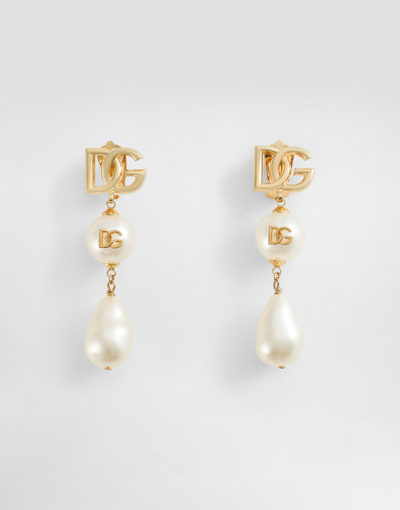 Drop earrings with teardrop accents, cabochons and DG logo 1