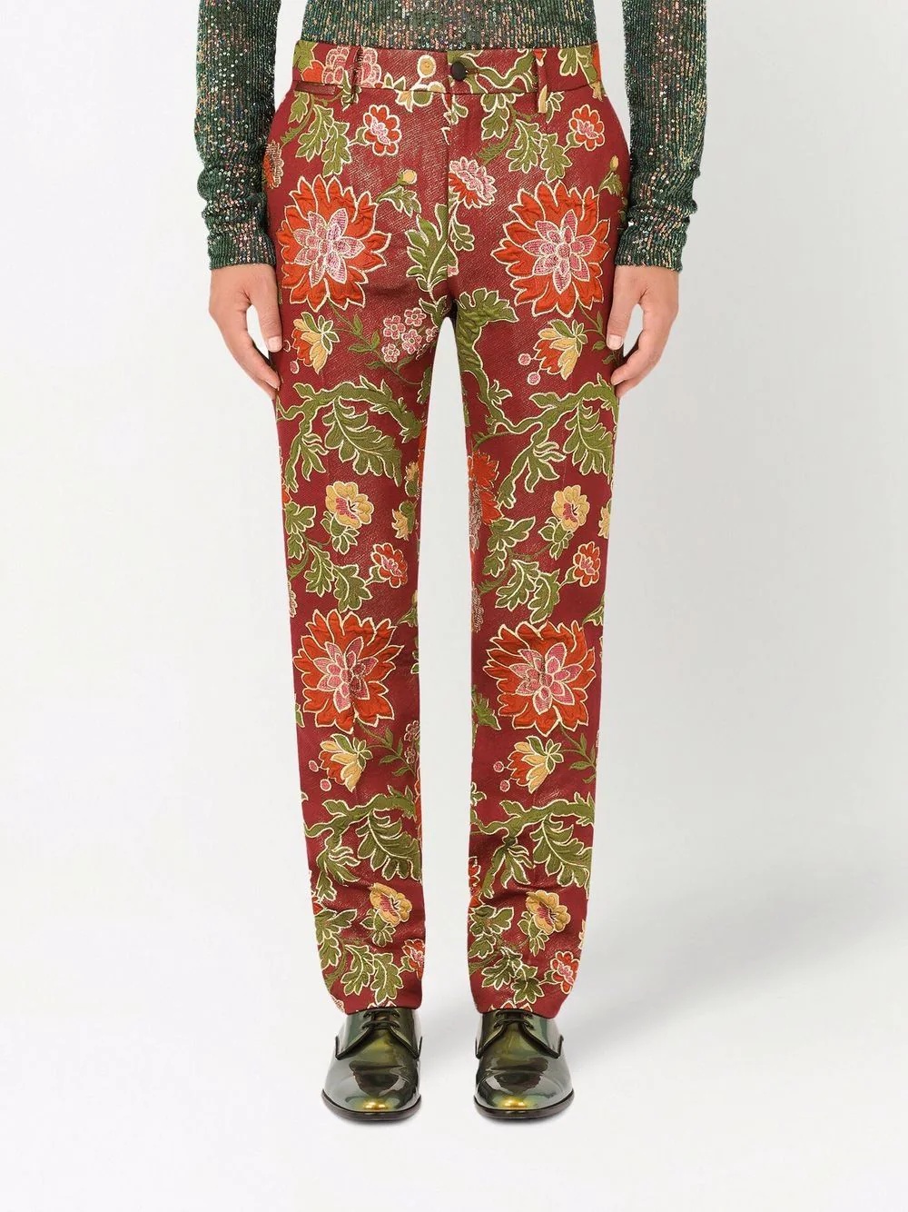 patterned jacquard tailored trousers - 3