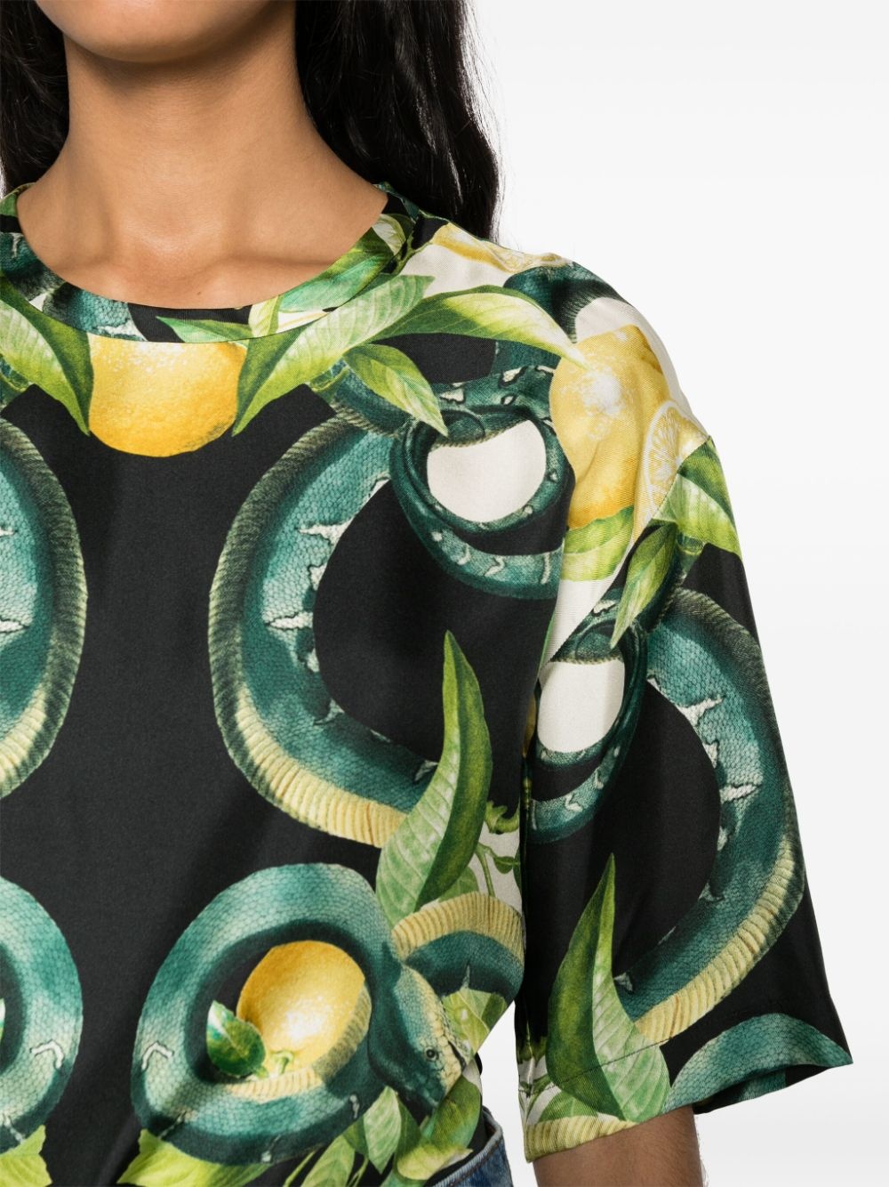 lemon-print silk blouse - 5