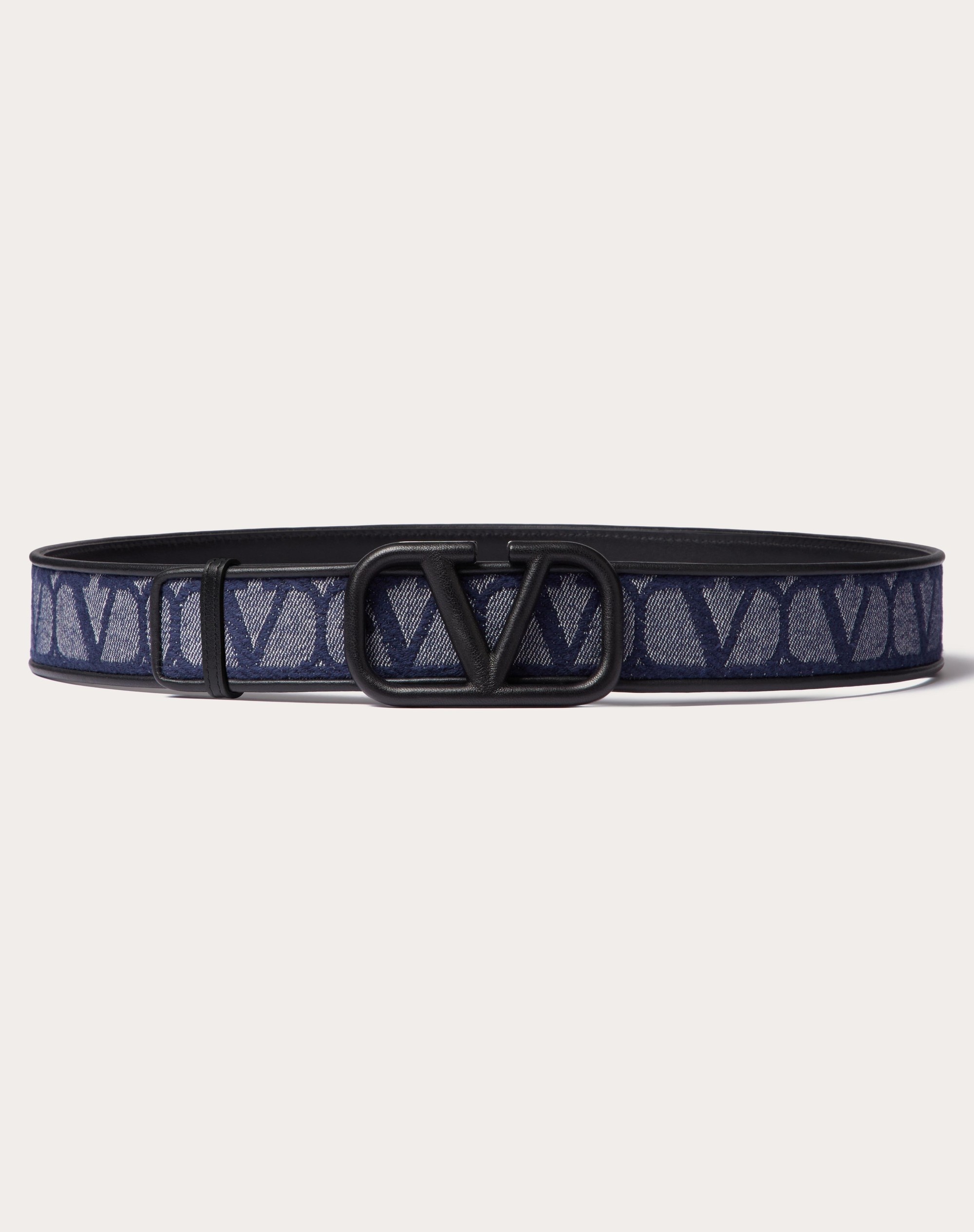 DENIM-EFFECT JACQUARD TOILE ICONOGRAPHE BELT WITH LEATHER DETAILS - 1