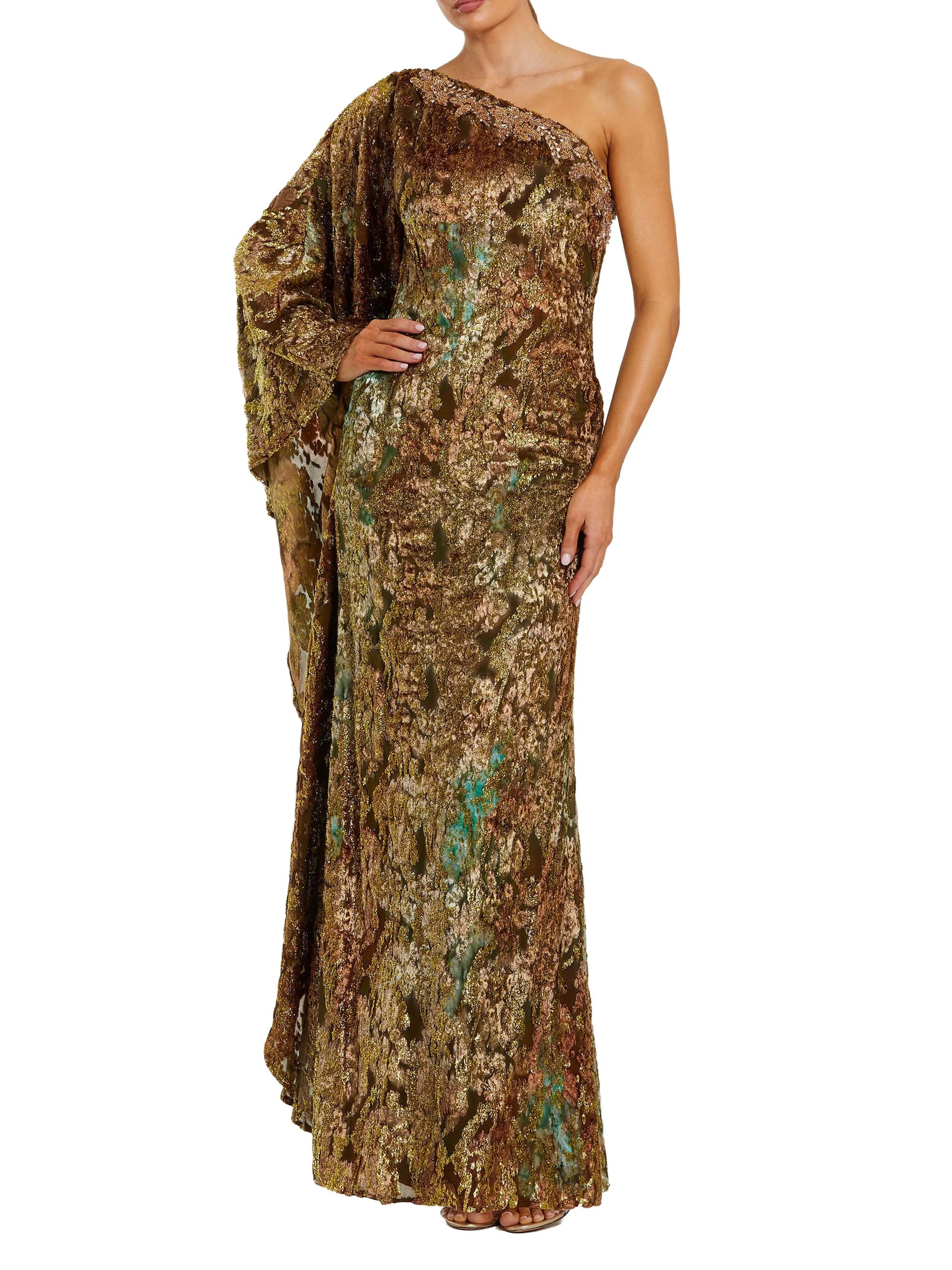 Women's Beaded Burnout Velvet Kaftan Gown - Gold Multi - 1