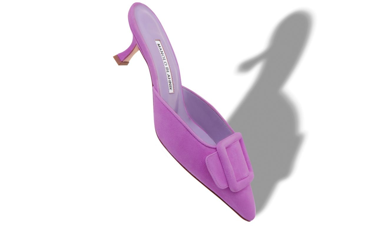 Purple Suede Buckle Detail Mules - 2