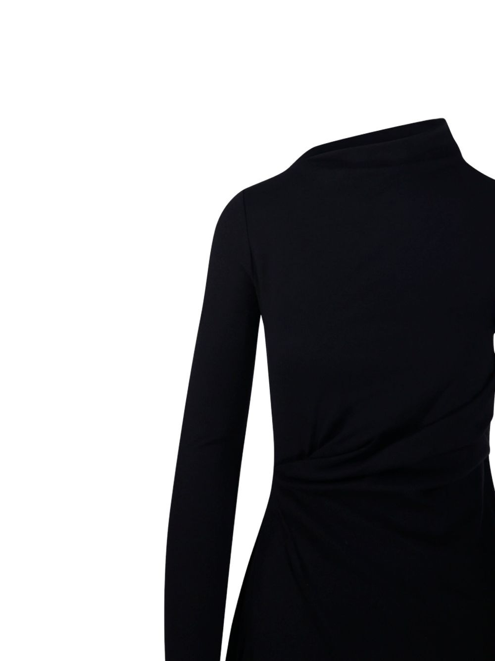 asymmetric-neck gathered day dress - 4