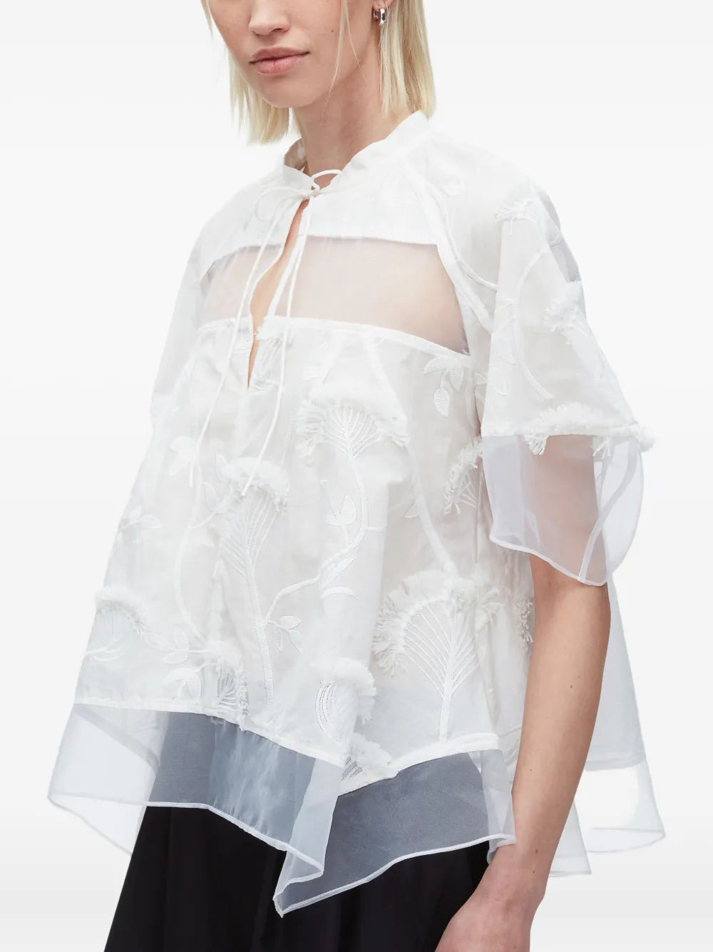 Embroidery Voile Top With Organza Combo - 3