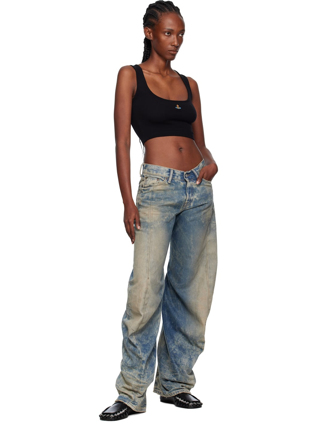 Black Cropped Rib Tank Top - 4