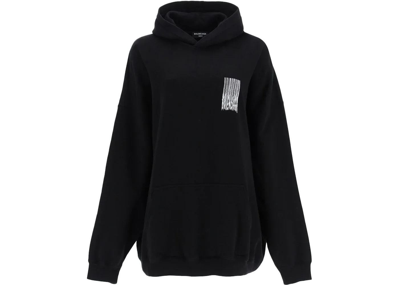 Balenciaga Women Barcode Logo Cotton Hoodie Black - 1