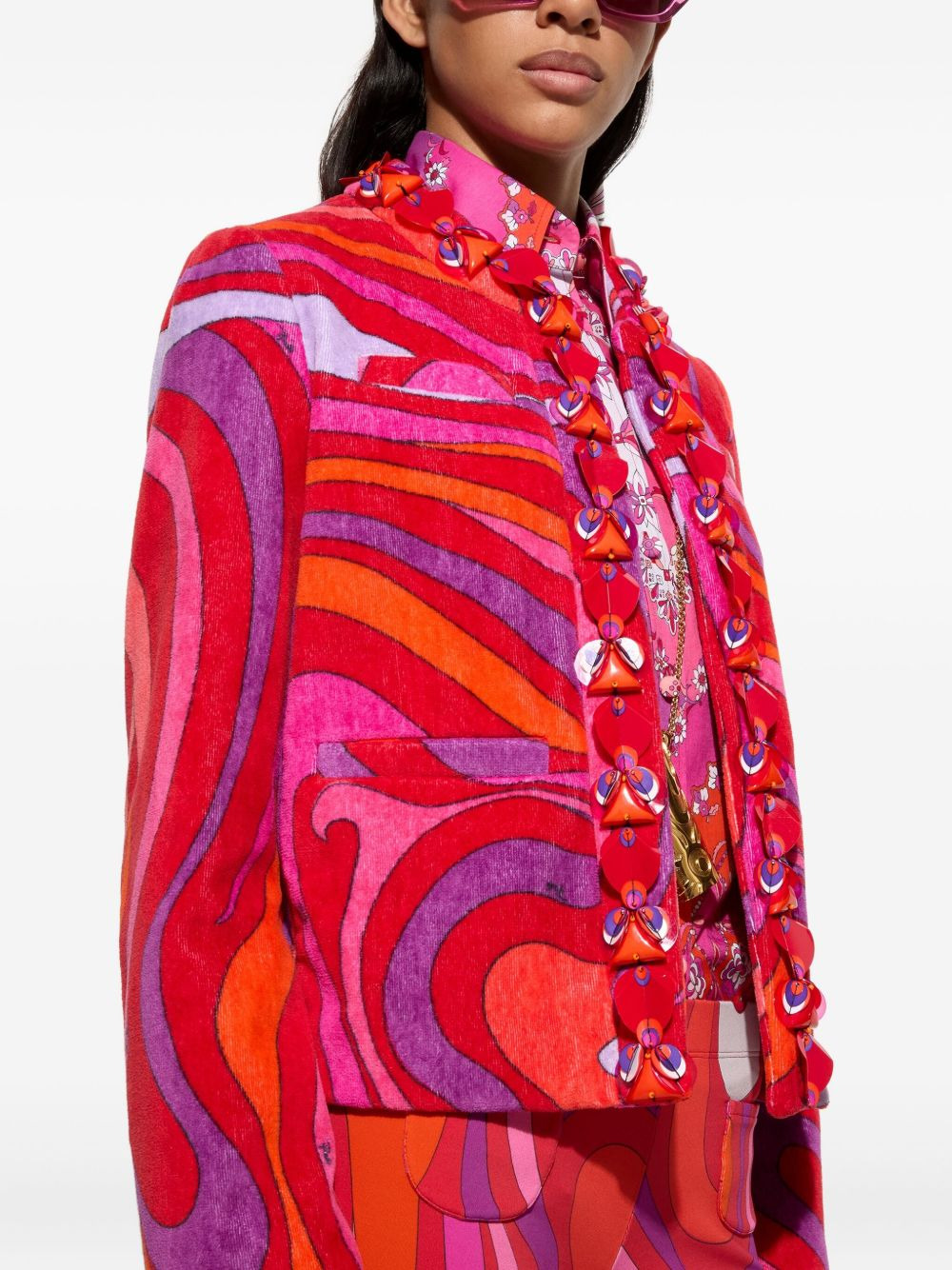swirl-print ruffled jacket - 5