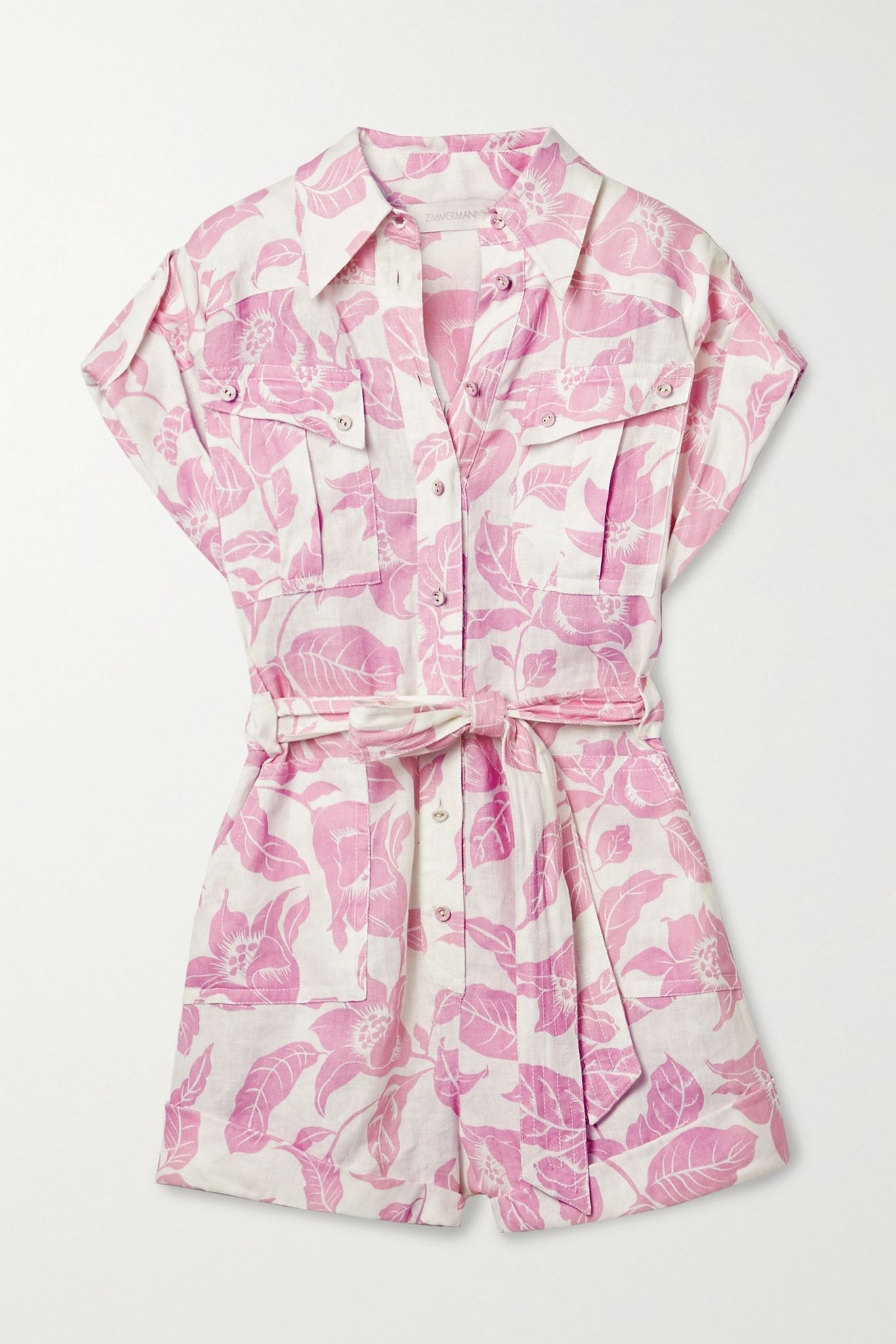 Bells belted printed linen playsuit - 1