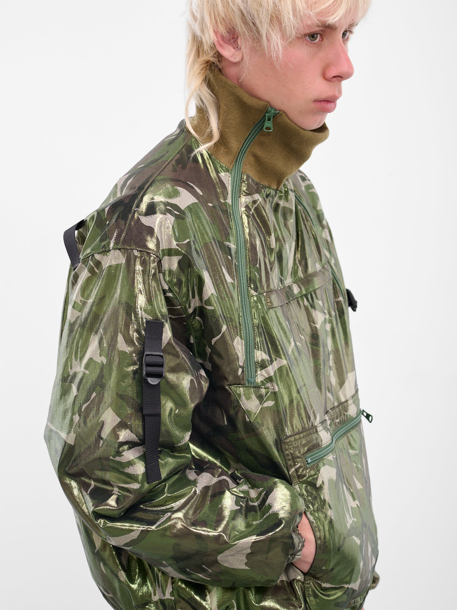 Green Coated Camo Bomber Jacket - 5