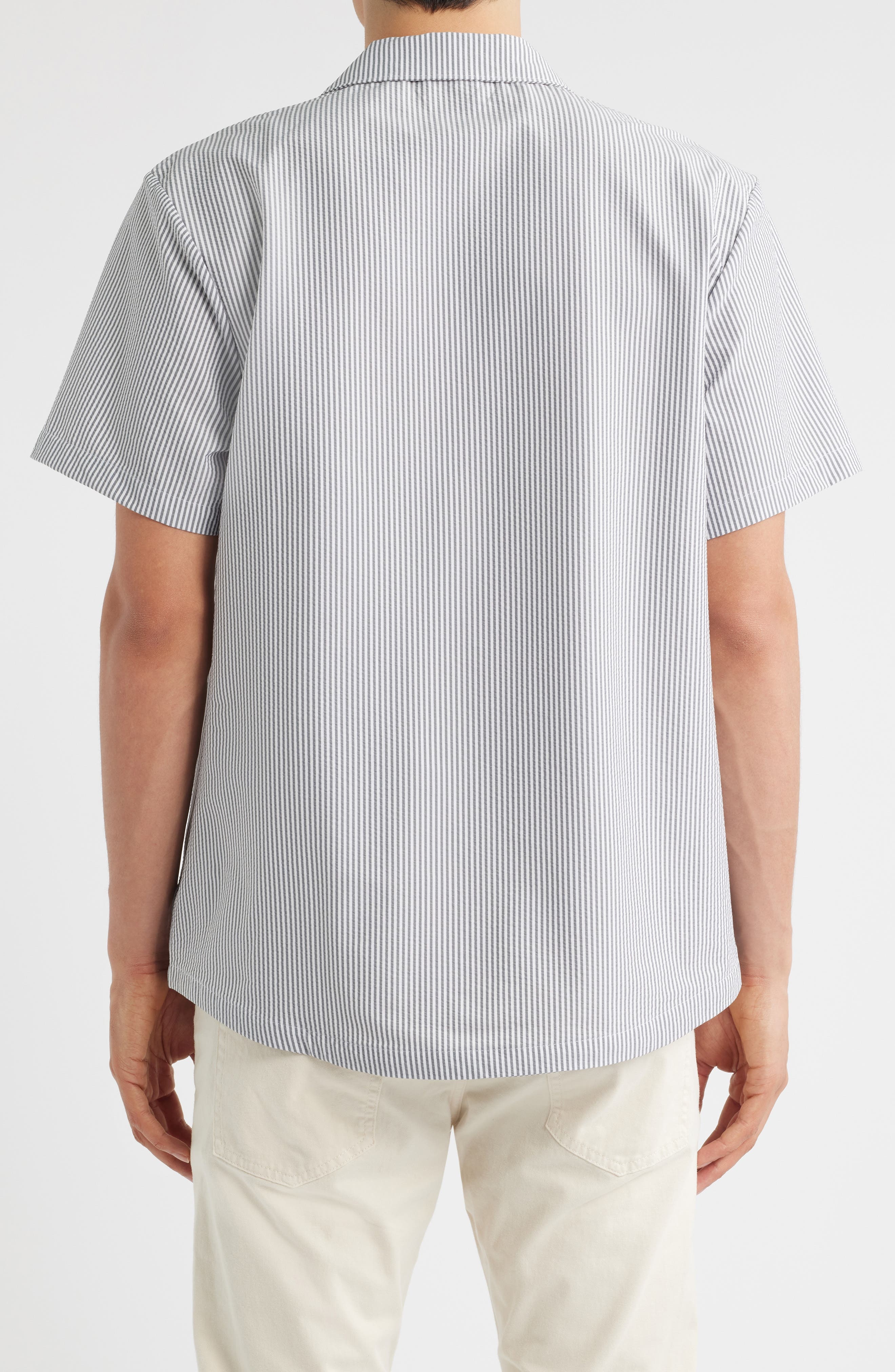 BOSS Velvetfish Stripe Seersucker Camp Shirt in Navy at Nordstrom - 2