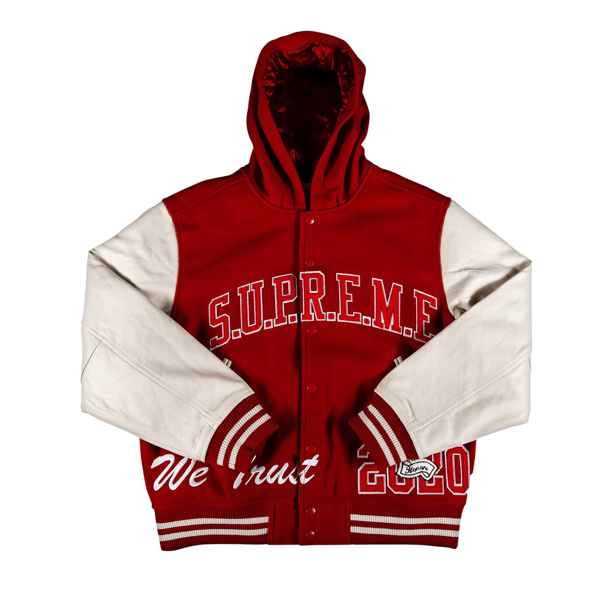 Supreme King Hooded Varsity Jacket 'Red' - 1