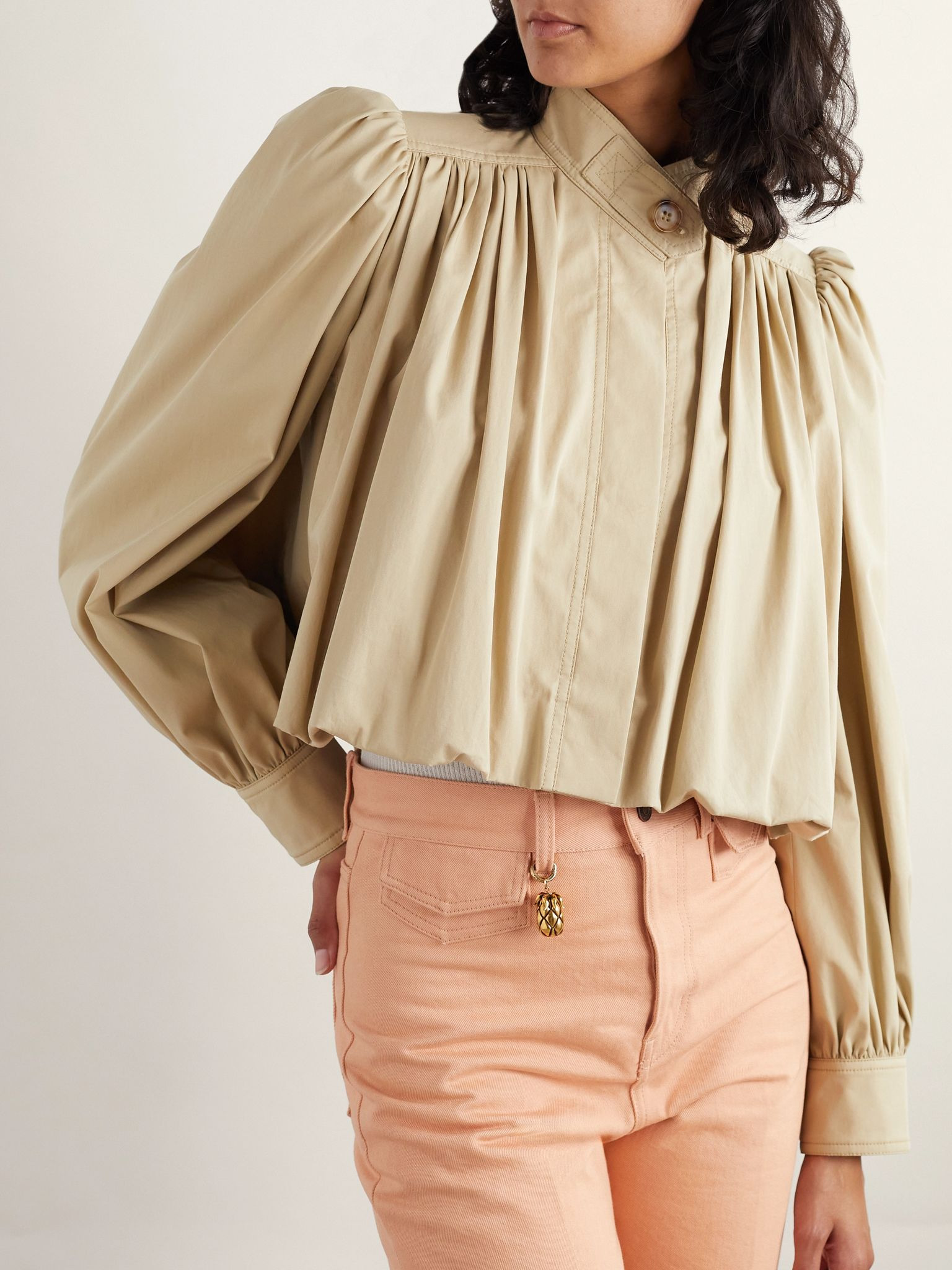 Gathered cotton-twill jacket Beige - 3