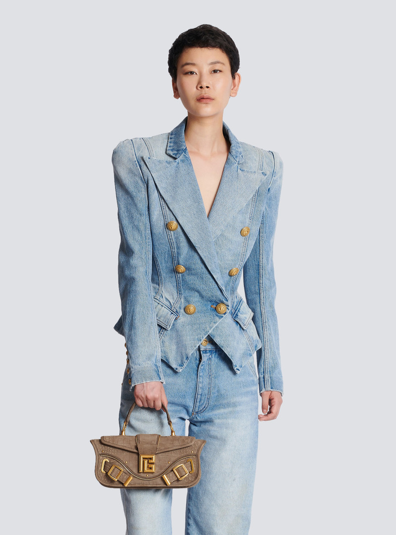 Balmain Blaze clutch bag in crocodile-embossed leather outlook