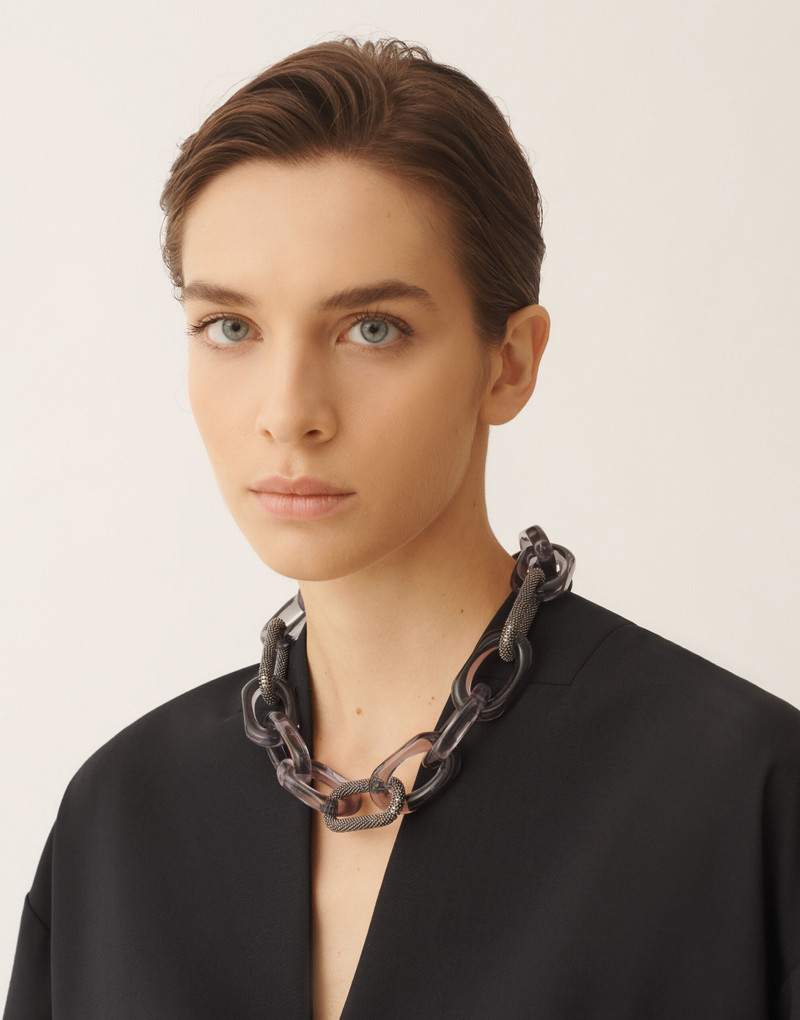 FABIANA FILIPPI Smoky plexi chain necklace with filo diamante outlook