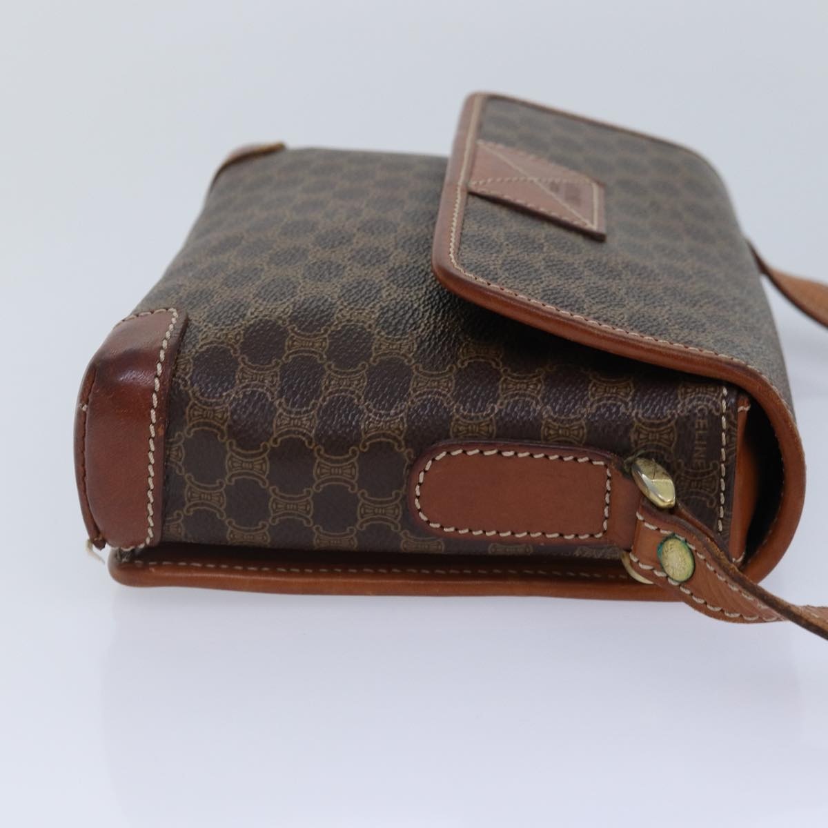 CELINE Macadam Canvas Shoulder Bag Pvc Leather Brown Gold - 4
