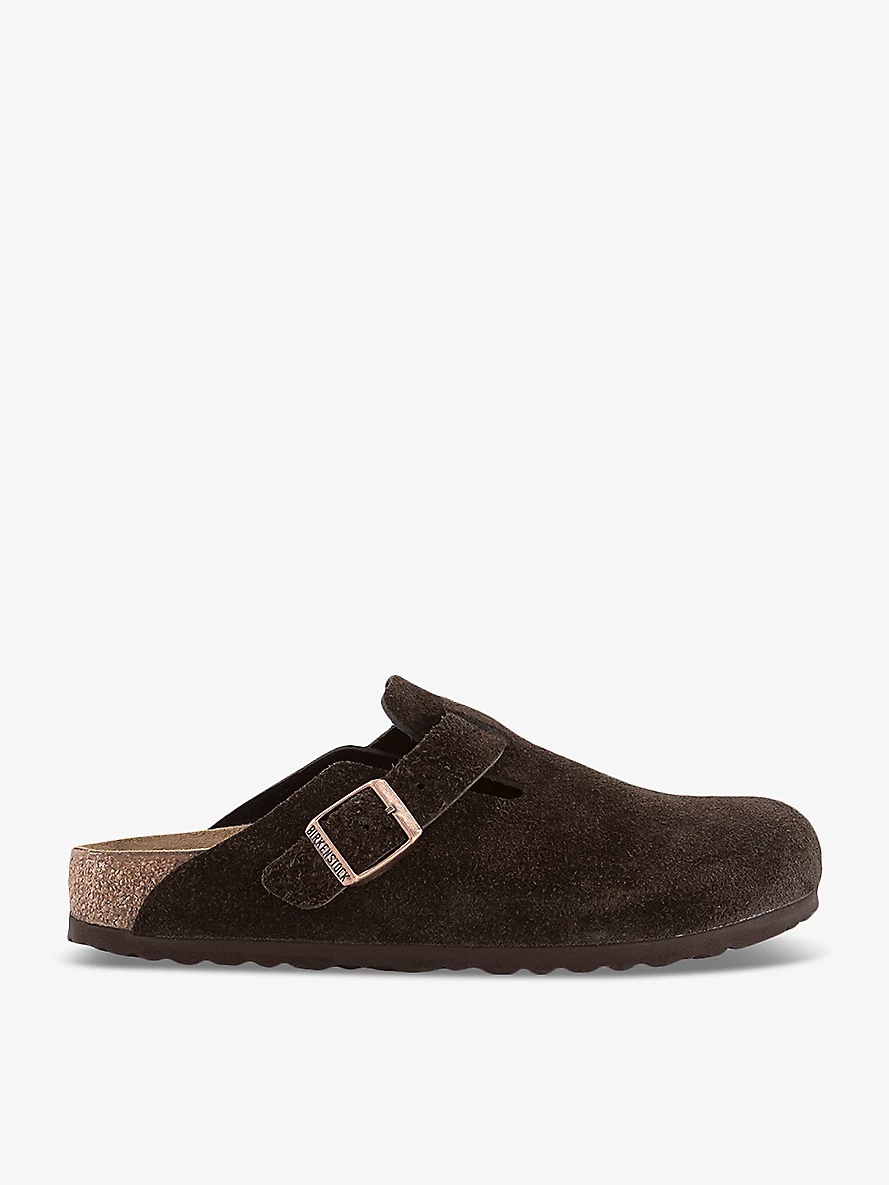 Boston logo-embossed suede clogs - 1