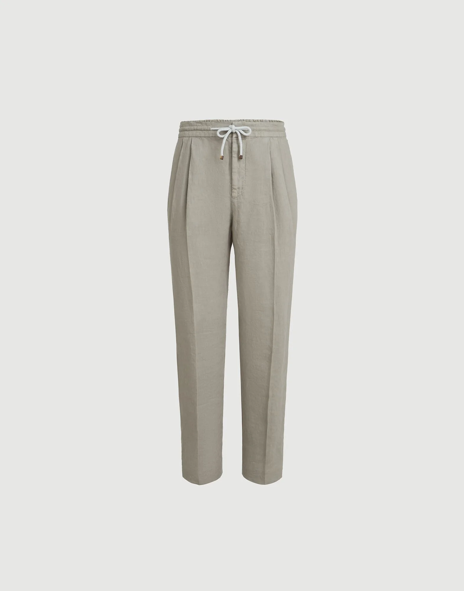 Garment-dyed trousers in linen gabardine with drawstring and double pleats - 1