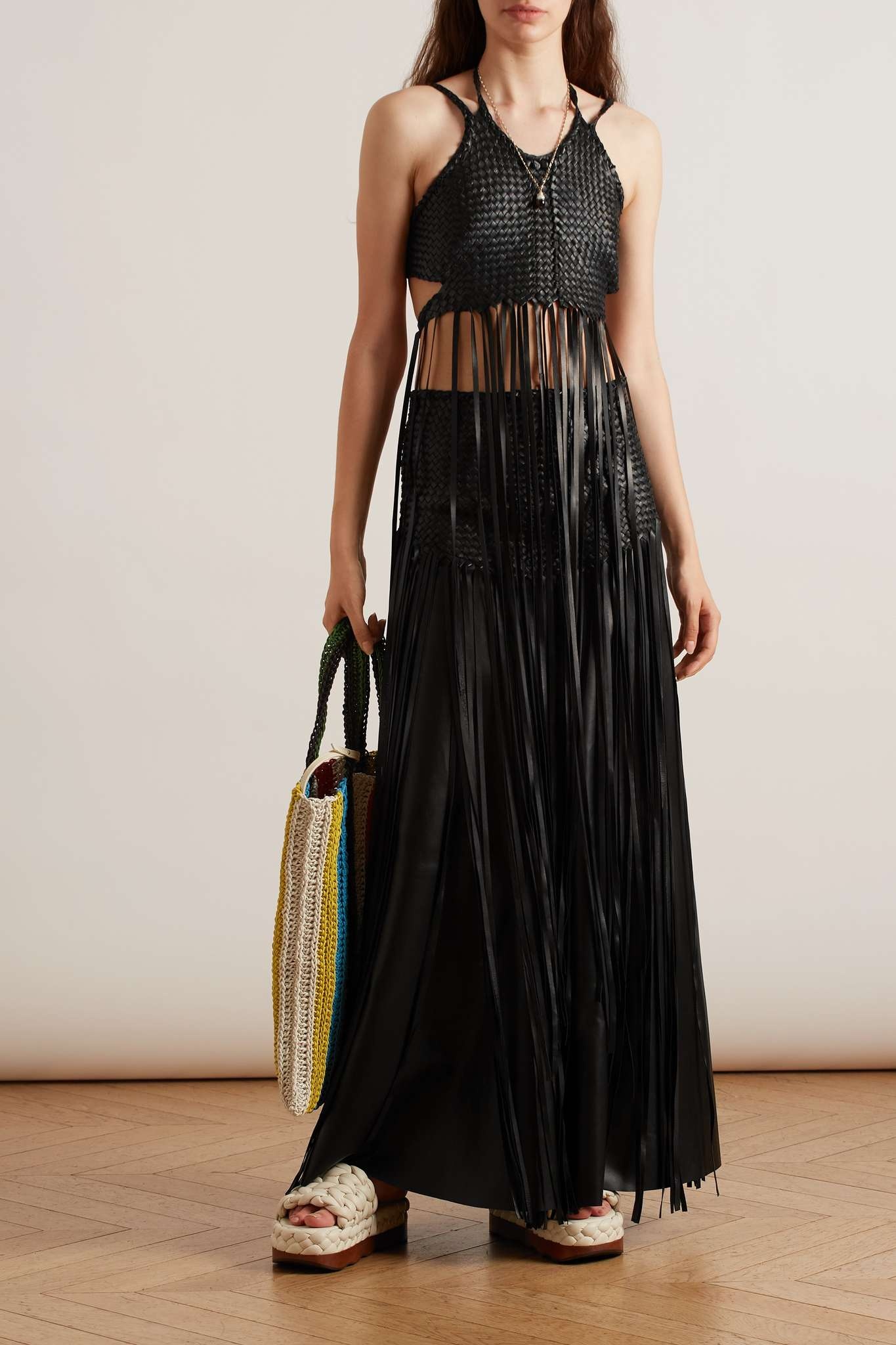 Layered fringed woven leather maxi skirt - 2