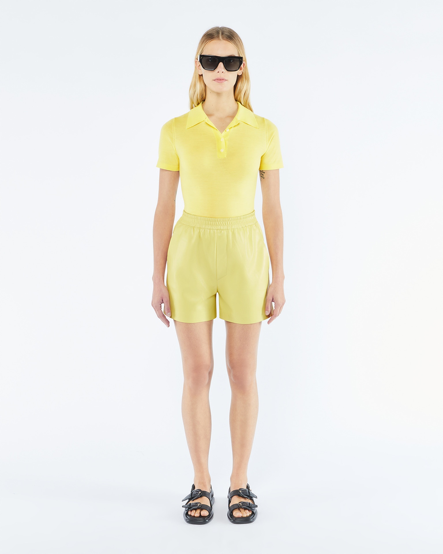 BRENNA - OKOBOR™ alt-leather shorts - Yellow - 2