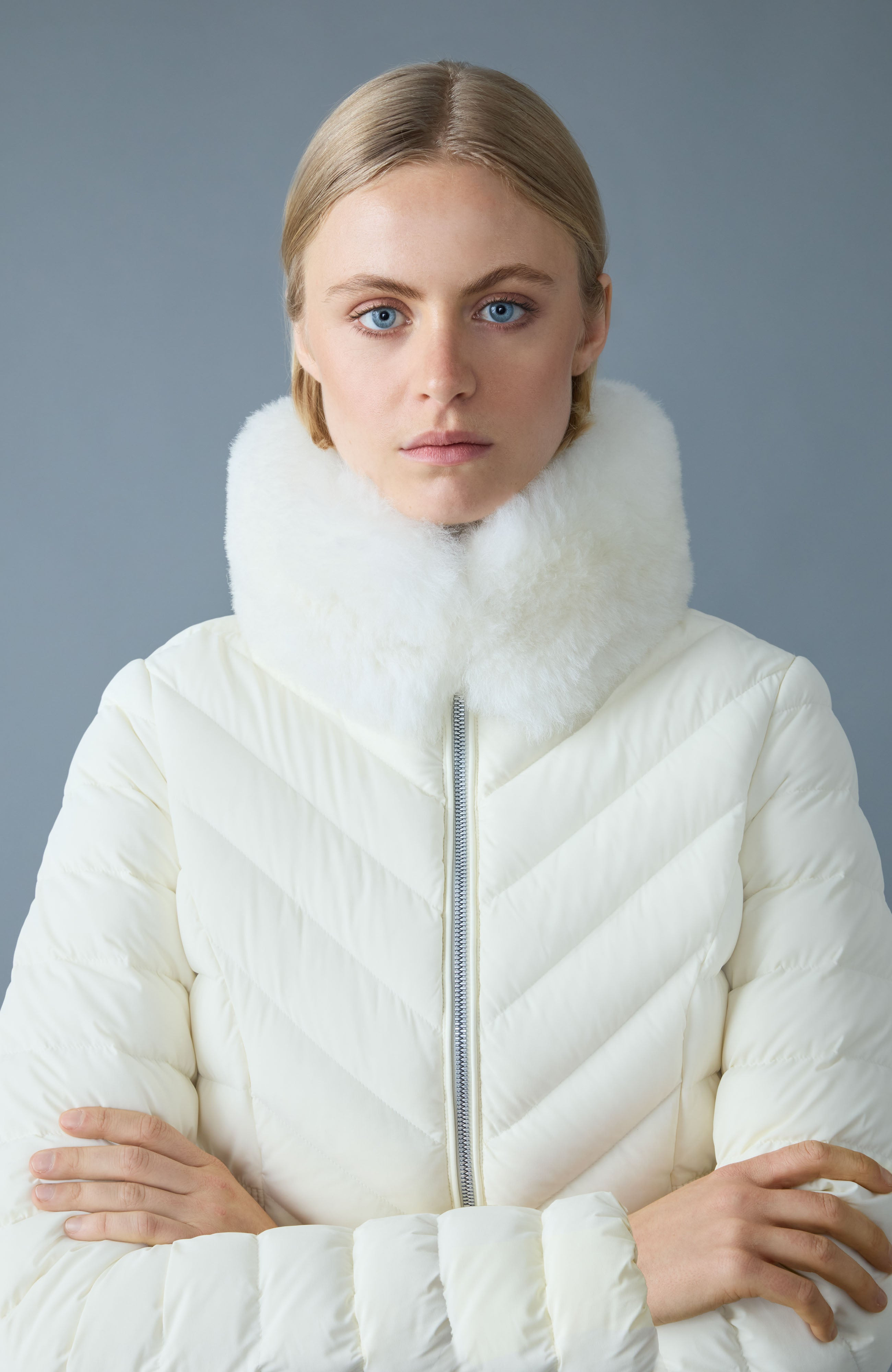 LYRIS Quilted Down Coat with Removable Shearling Collar - 5