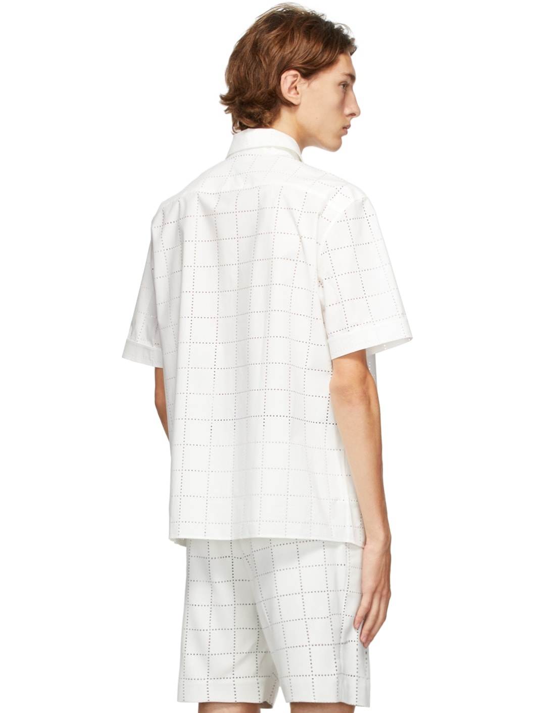White Punched Check Short Sleeve Shirt - 3