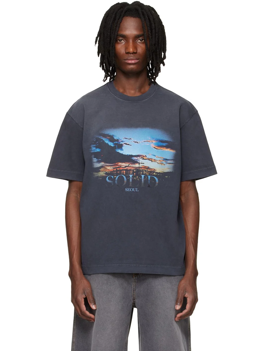 Gray Dropped Shoulder T-shirt - 1