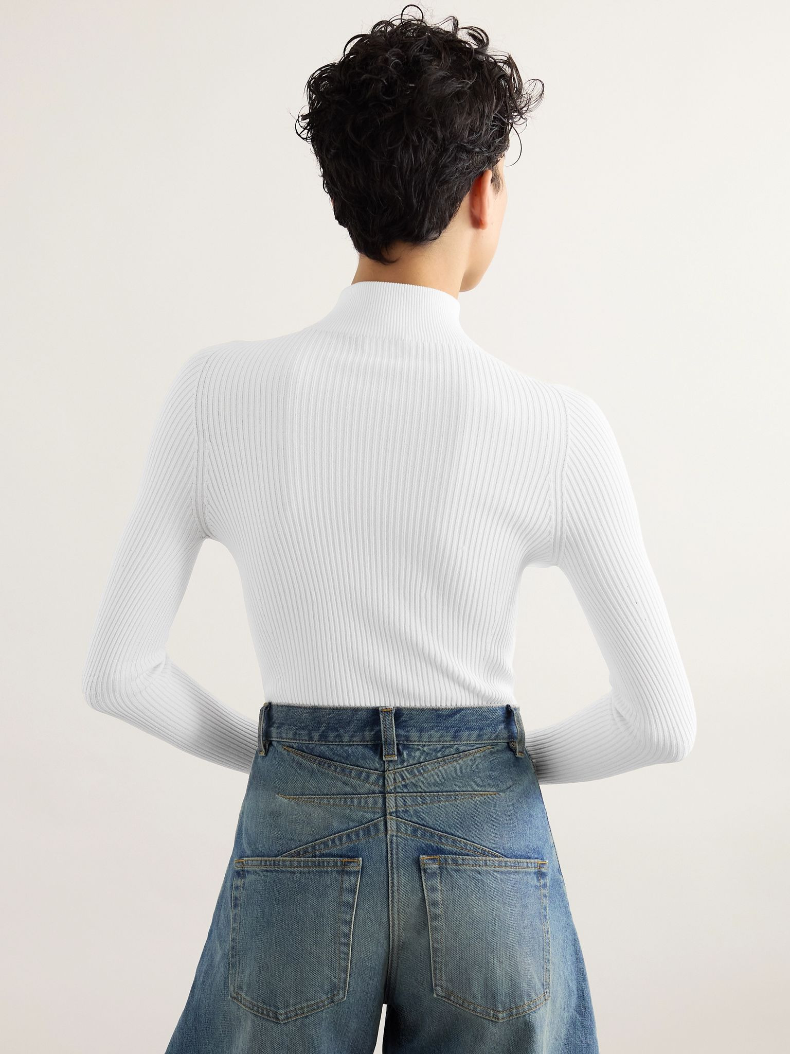 Ribbed-knit turtleneck bodysuit White - 3