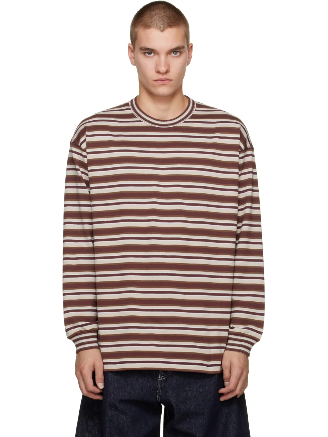 Brown Cotton Jersey Stripe T-shirt - 1