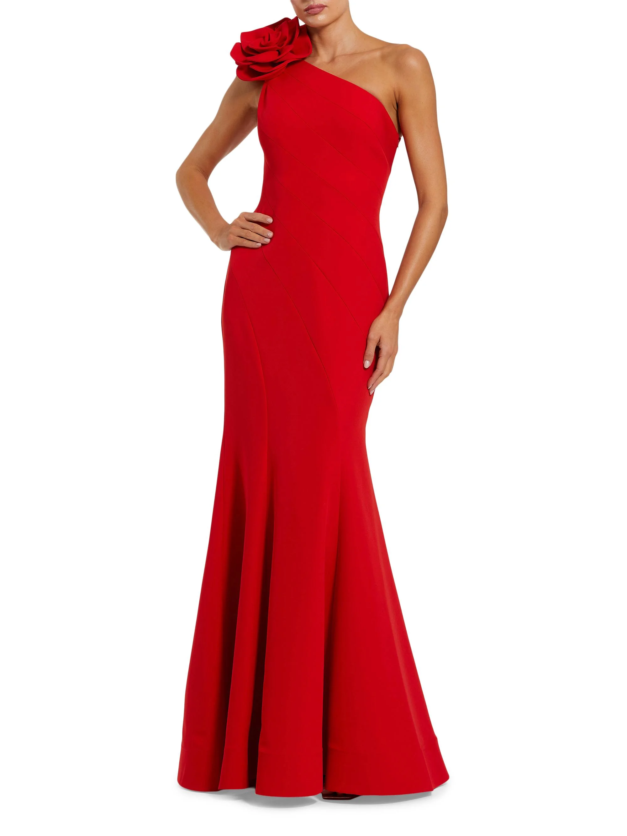 Women's Flower-Detailed Crepe One-Shoulder Mermaid Gown - Red - 1