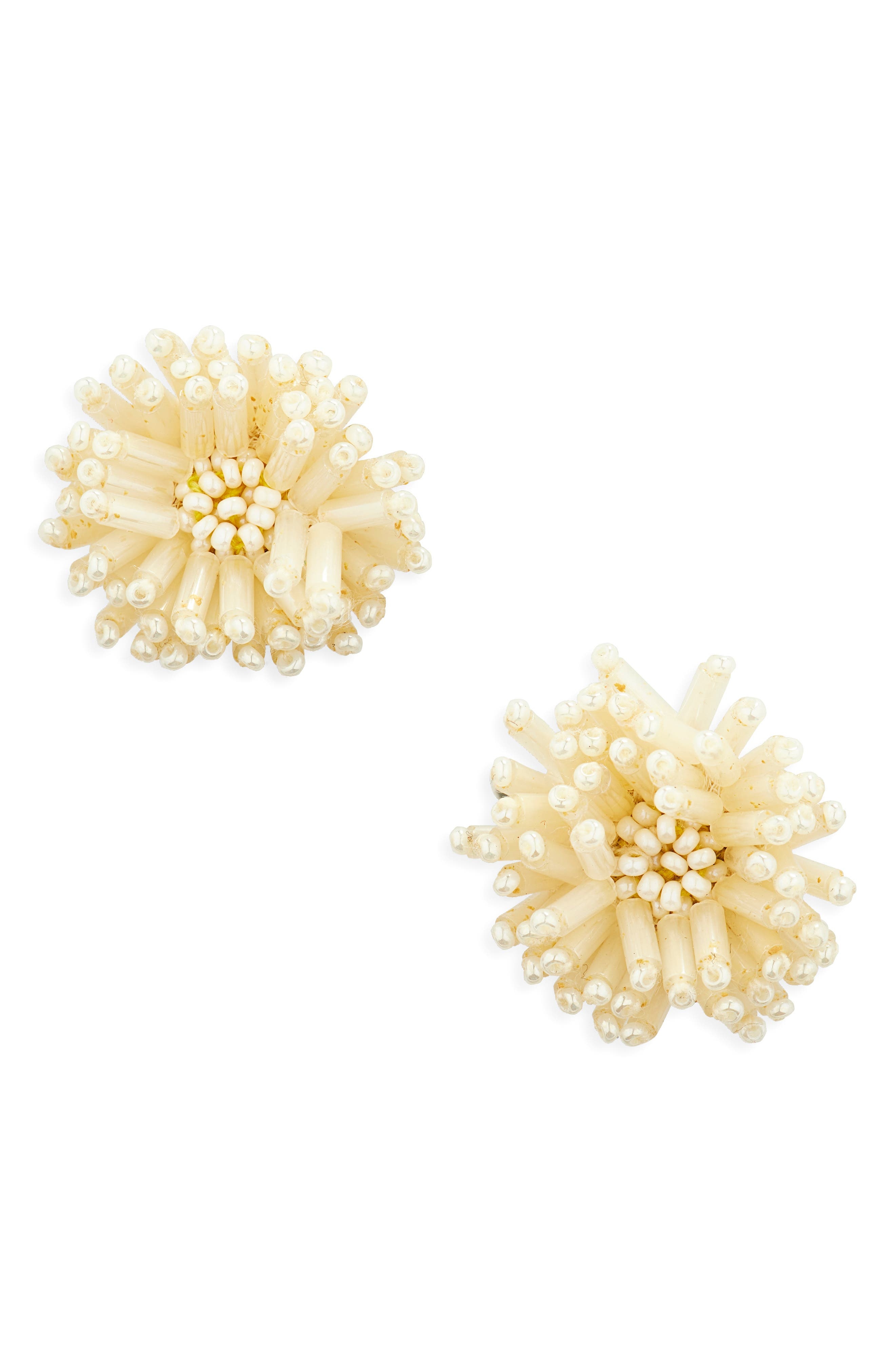 Oscar de la Renta Beaded Pompom Flower Earrings in Ivory at Nordstrom - 1