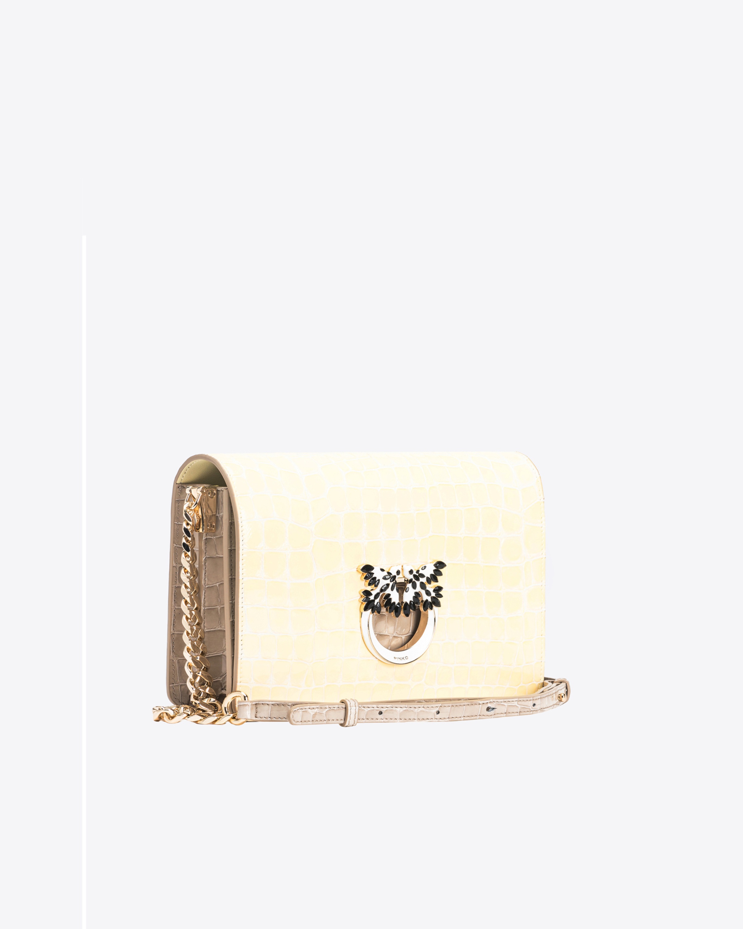 PINKO GALLERIA CLASSIC LOVE BAG CLICK IN SHINY TWO-TONE CROCODILE-PRINT LEATHER - 3