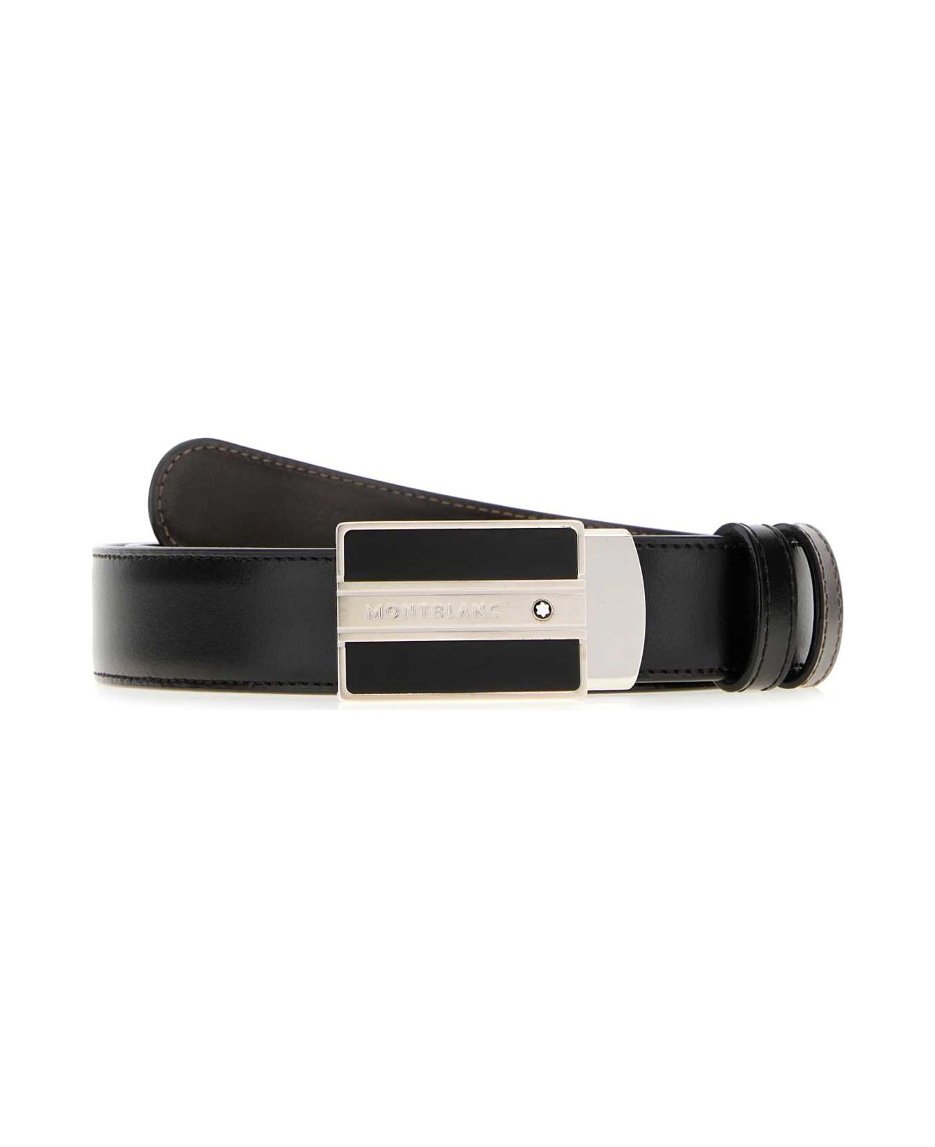 Black Leather Reversible Belt - 1