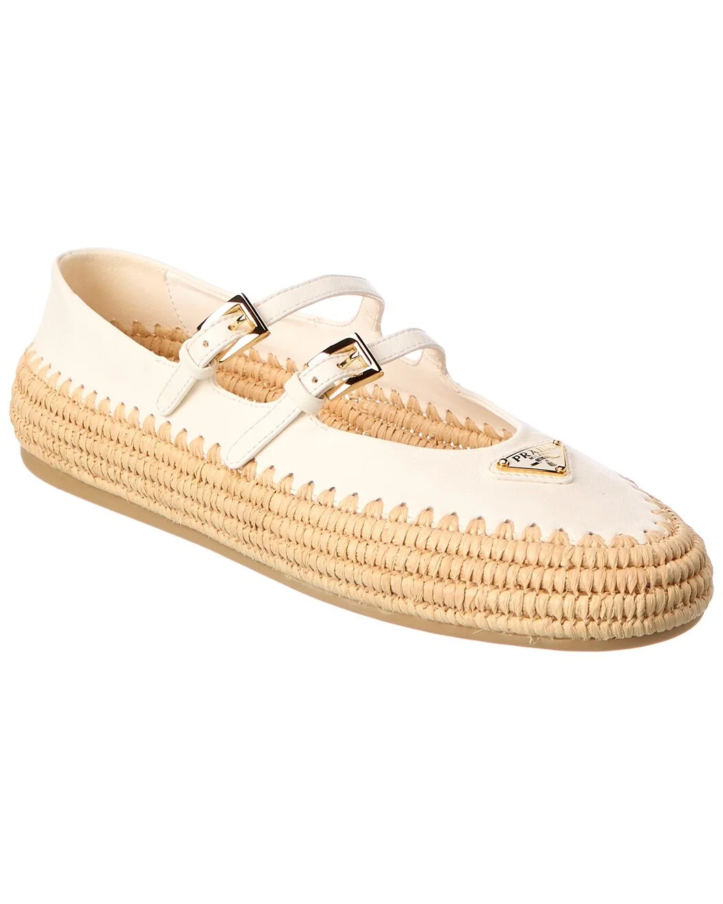 Prada Logo Leather & Raffia Ballet Flat - 1