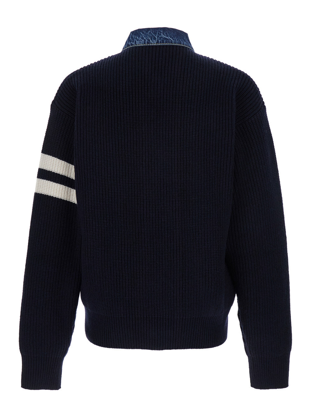 Dsquared2 Men Blue Cardigan With Denim Panels And Striped Details On The Sleeve In Wool And Cashmere - 2