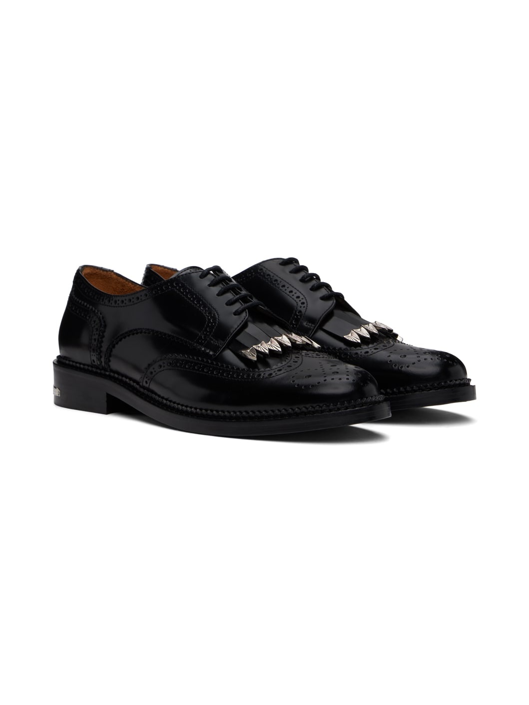 Black Polished Leather Derbys - 4